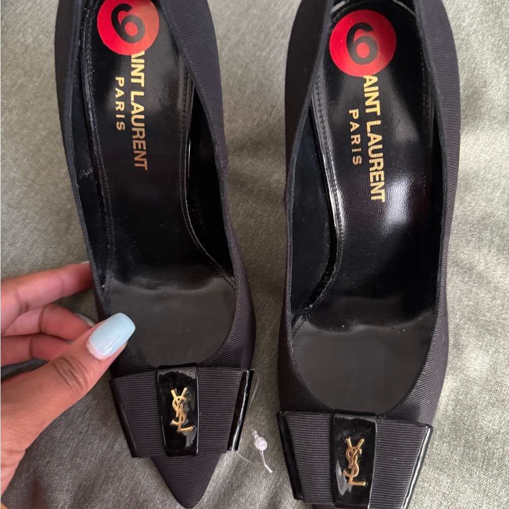 Saint Laurent Black Heels with Gold Logo